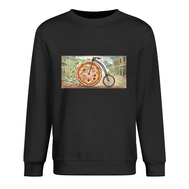Surreal Pizza Bicycle: A Creative Culinary Ride Through City Streets Male Pullover Sweatshirt