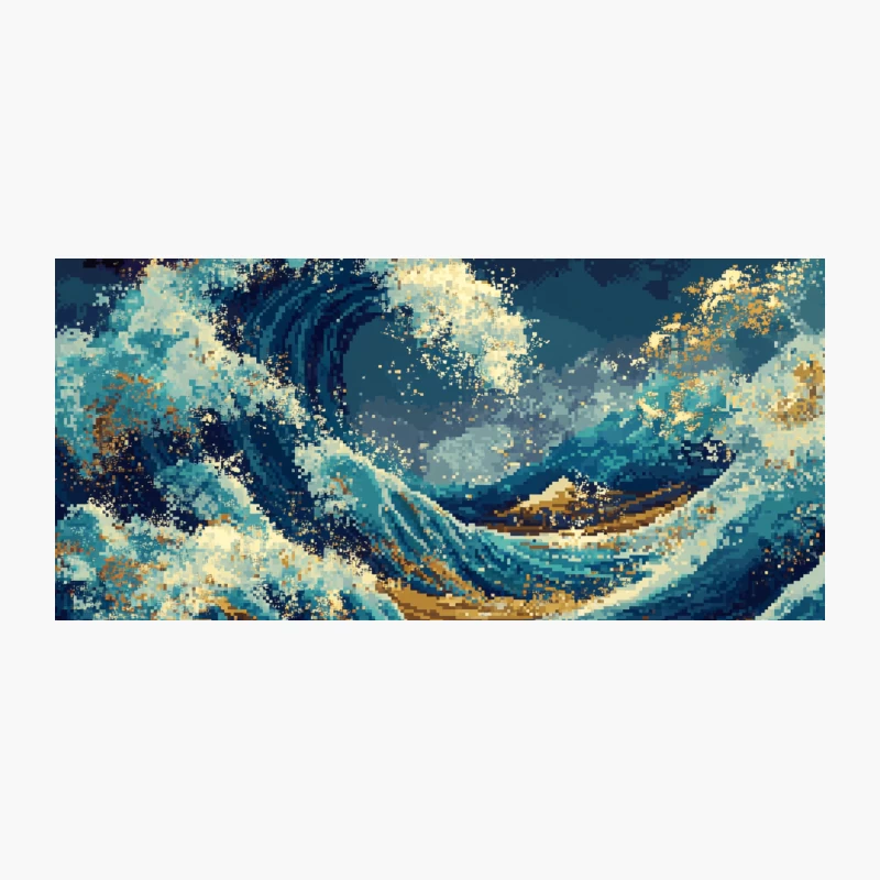 Pixelated Ocean Wave: Digital Japanese-Inspired Seascape Coffee Mug