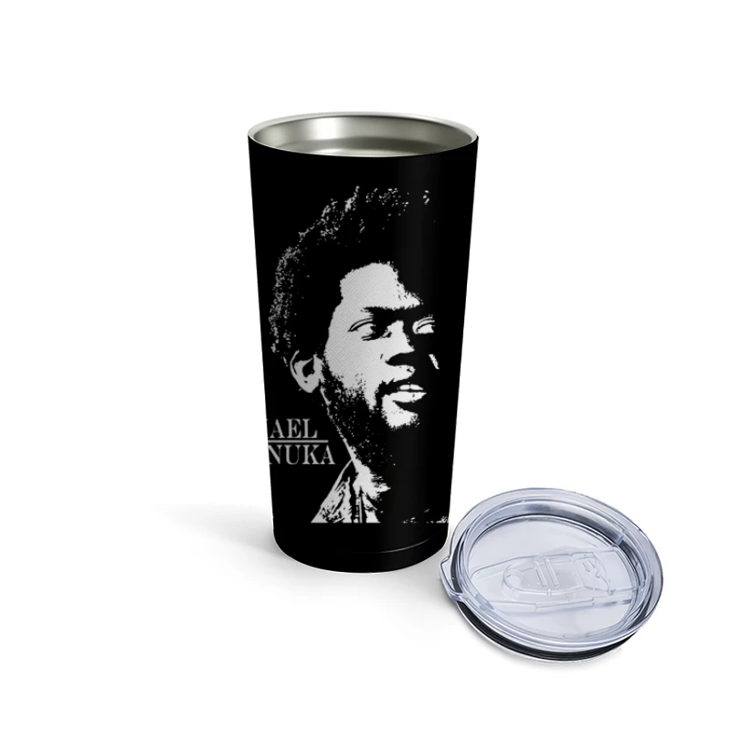 Black and White Line Art Portrait of Michael Kiwanuka Travel Mug