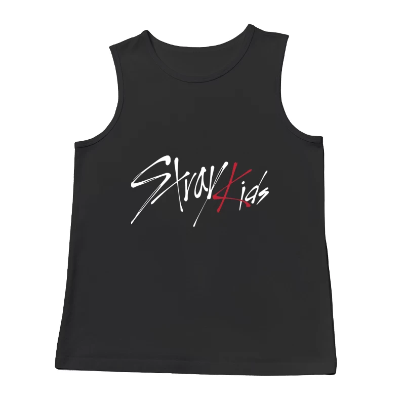 Modern Minimalist Calligraphic Signature in Red and Black Male Tank Top