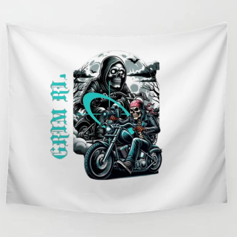 Gothic Grim Reaper Motorcycle Ride Under Moonlight Tapestry