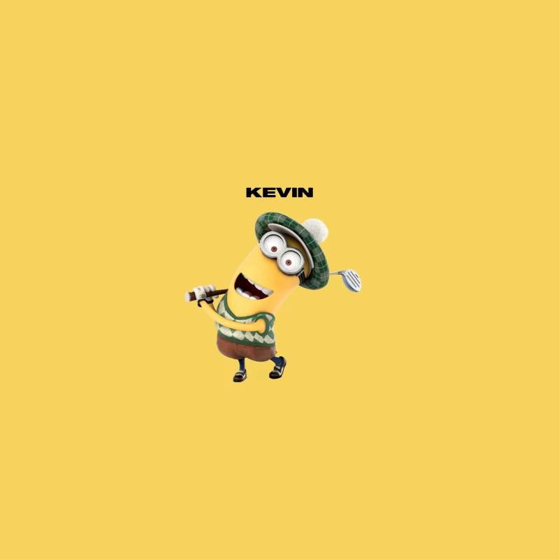 Golfing Minion Kevin: Animated Yellow Character with Club Bucket Hat