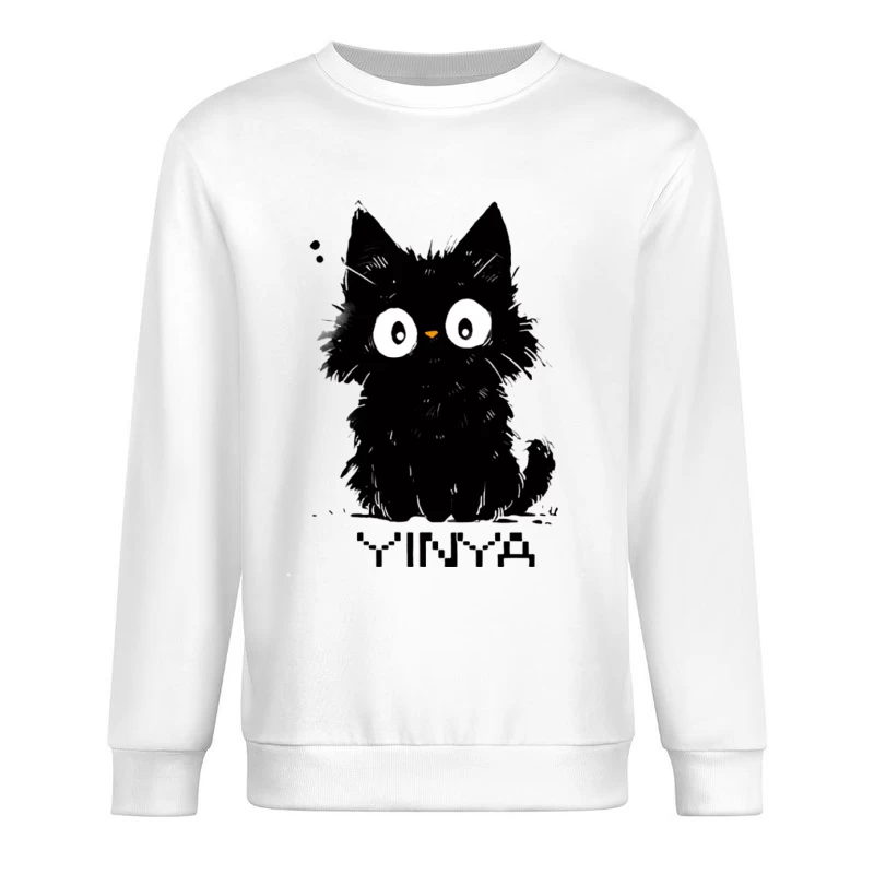 Schwarze flauschige Katze Illustration Herren Pullover Sweatshirt