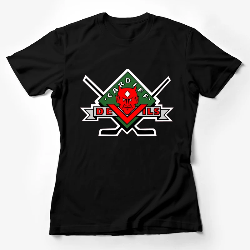 Cardiff Devils Hockey Team Logo with Red Devil Mascot Female T-Shirt