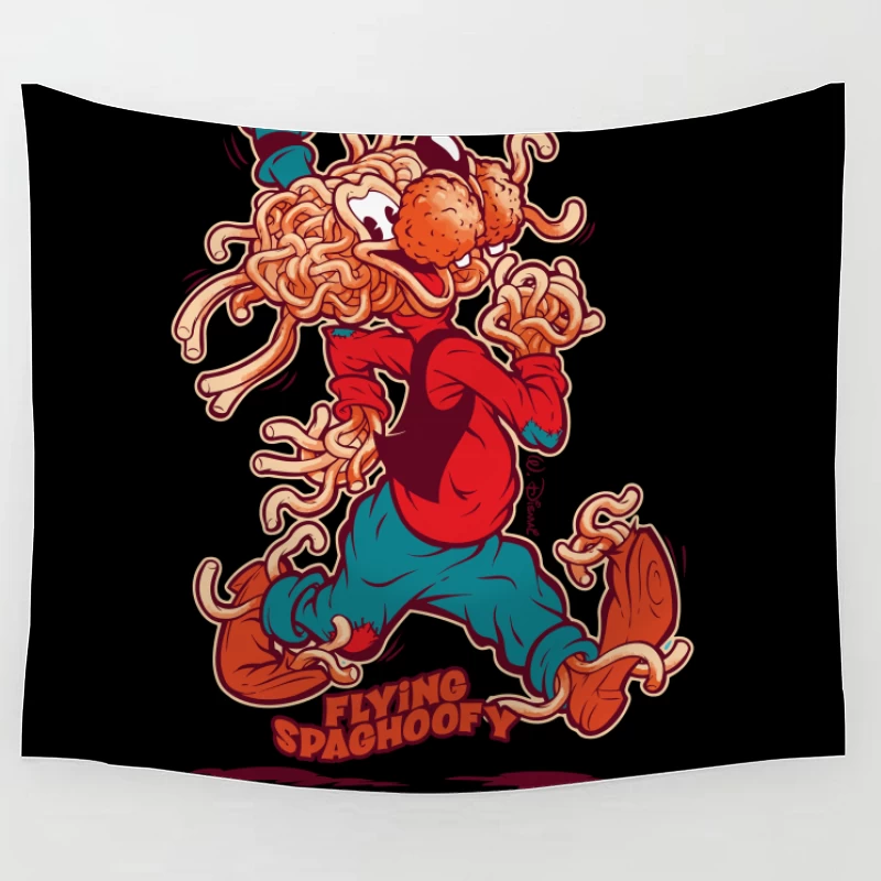 Whimsical Cartoon Character Made of Spaghetti Tapestry