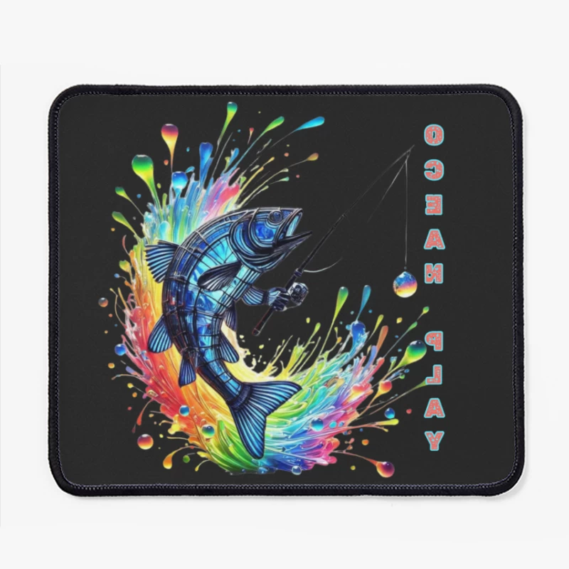 Rainbow Fish Splash: Artistic Fishing Adventure Mouse Pad