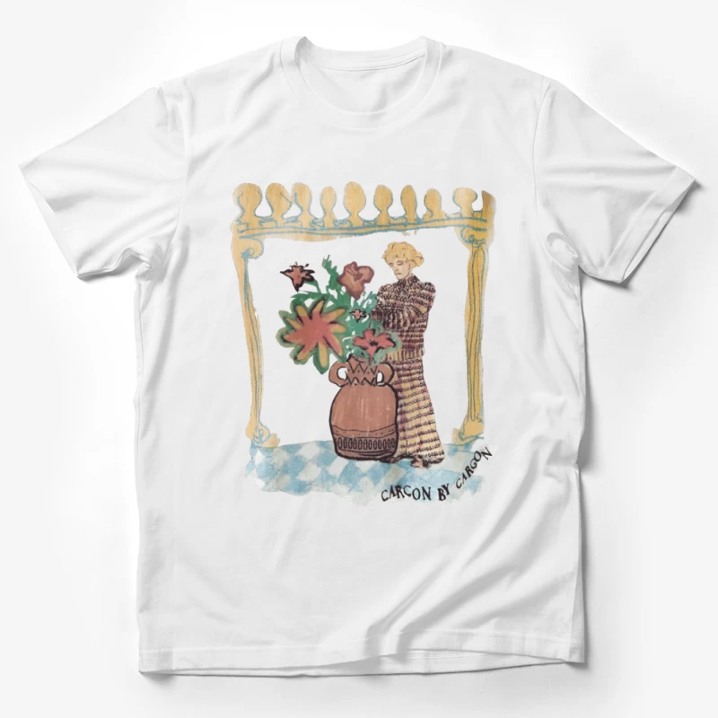 Blumenvase mit Figur in kunstvollem Rahmen Herren T-Shirt