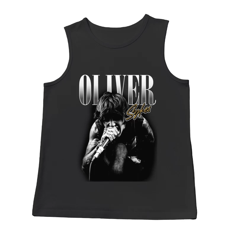 Dramatic Black and White Metal Vocalist Performance Male Tank Top