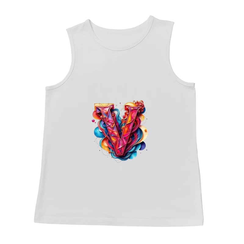 Vibrant Geometric Letter V with Abstract Swirls Male Tank Top