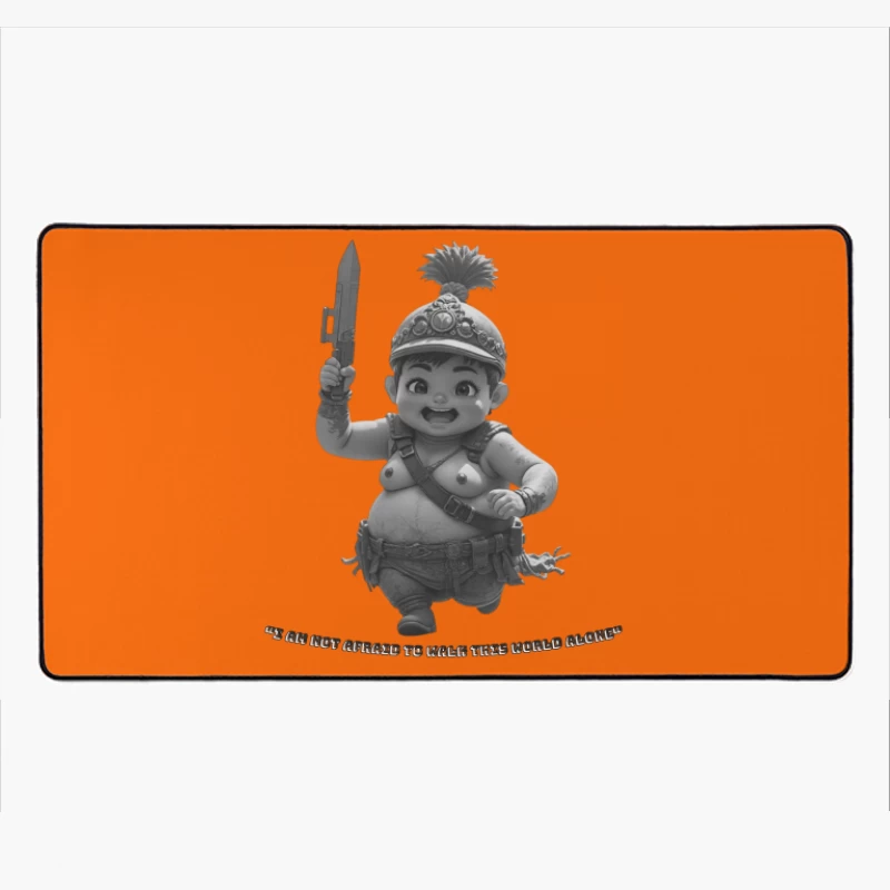 Adorable Chubby Warrior Character with Crown and Sword Desk Mat