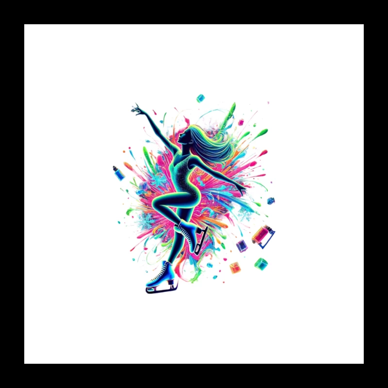 Vibrant Figure Skater in Neon Splash Motion Pin