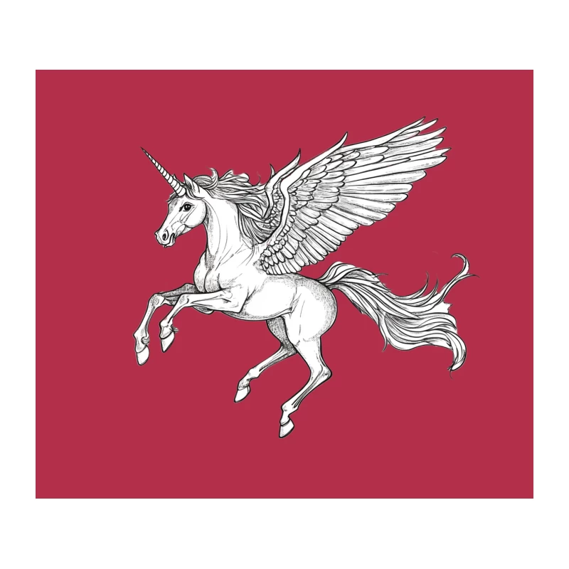 Mythical Winged Unicorn: Fantasy Creature Sketch Tapestry