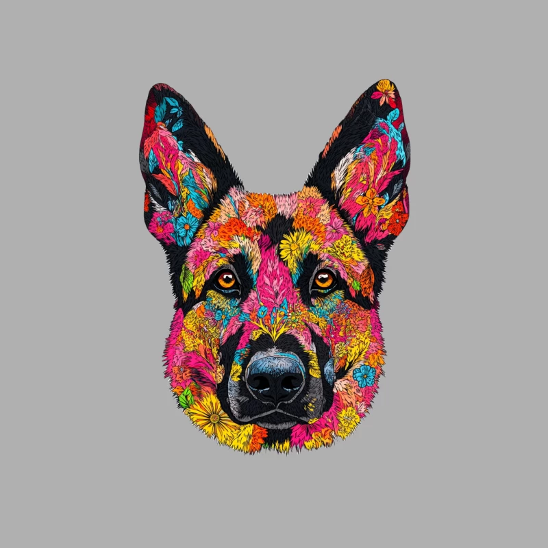 Psychedelic Floral German Shepherd Portrait Male Tank Top