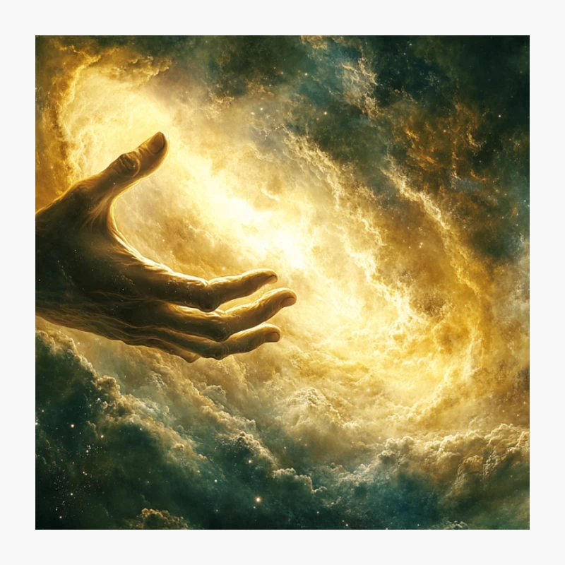 Divine Hand Reaching into Cosmic Galaxy Pin