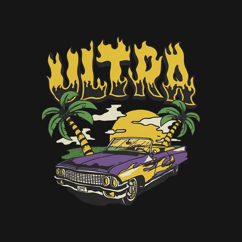 Cooles Auto mit Palmen und Sonnenuntergang Herren T-Shirt