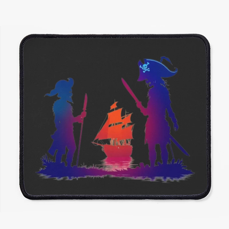 Pirates and Ship Silhouettes at Sunset Mouse Pad