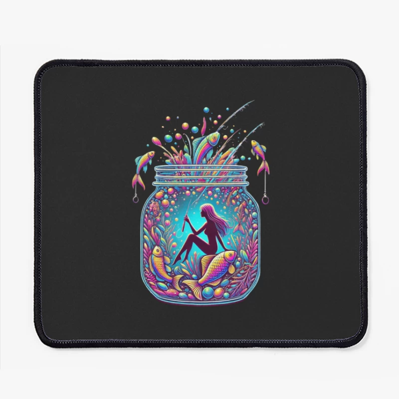 Magical Mermaid in Enchanted Mason Jar with Rainbow Fish Mouse Pad