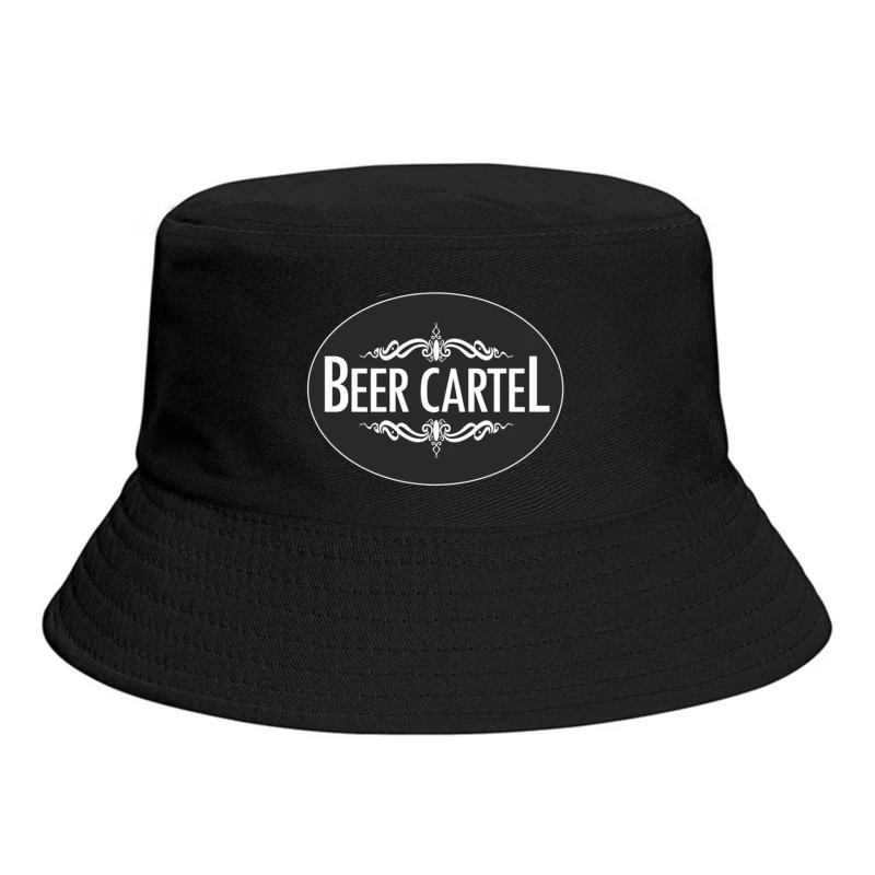 Elegant Black and White Beer Cartel Logo with Ornamental Frame Bucket Hat