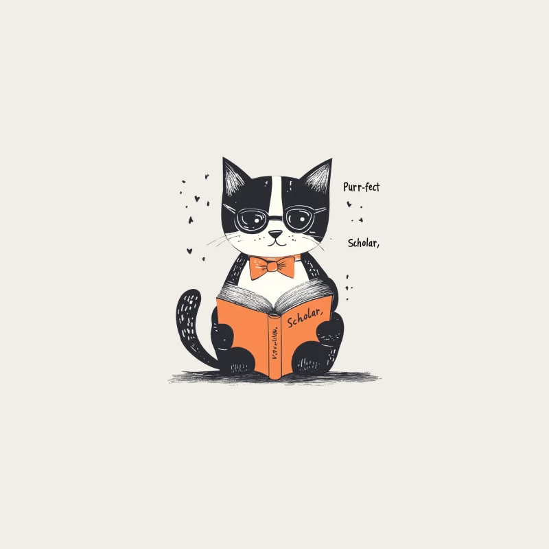 Scholarly Cat: A Cute Cartoon Feline Reading with Glasses and Bow Tie Bucket Hat