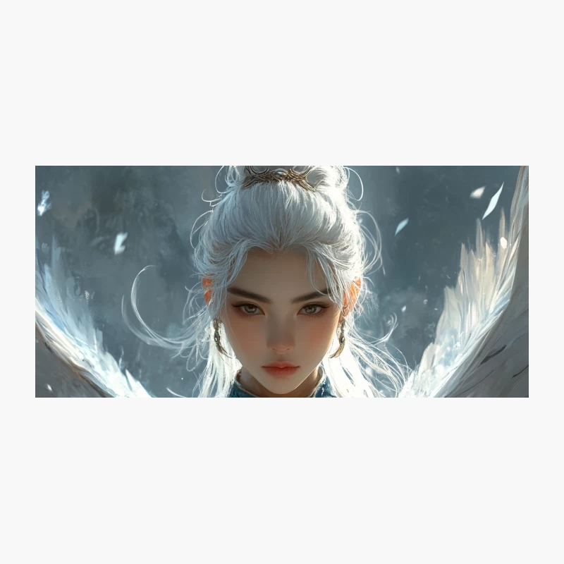 Ethereal Angel Warrior with White Hair and Blue Armor Coffee Mug