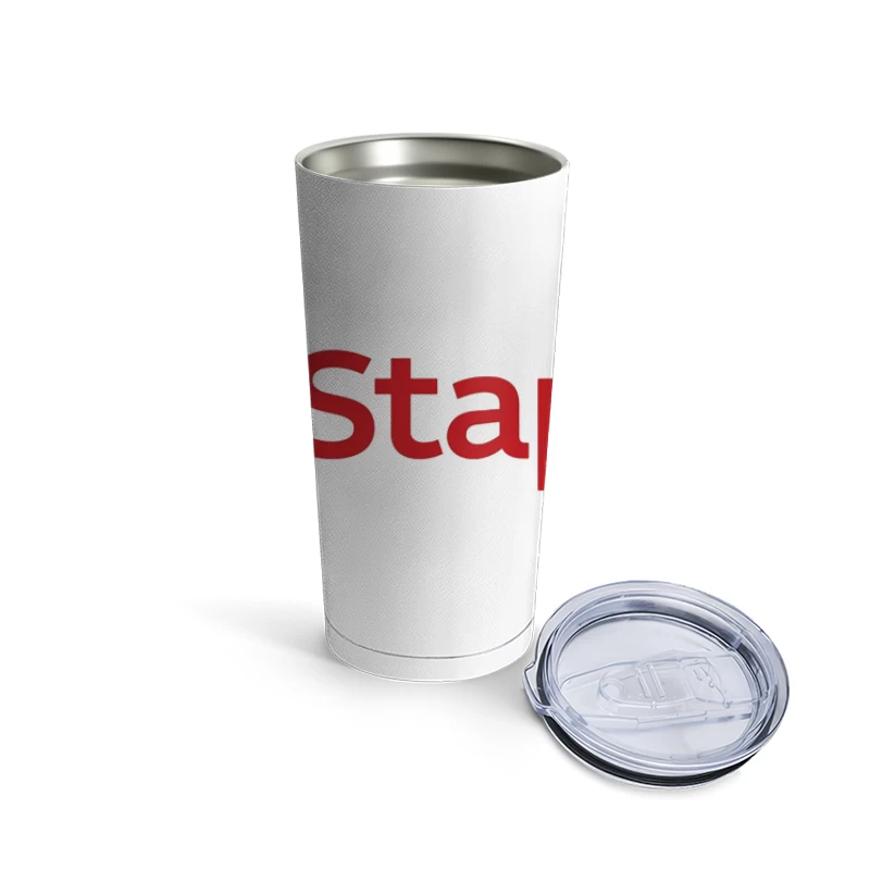 Staples Office Supply Retail Company Logo in Red Travel Mug