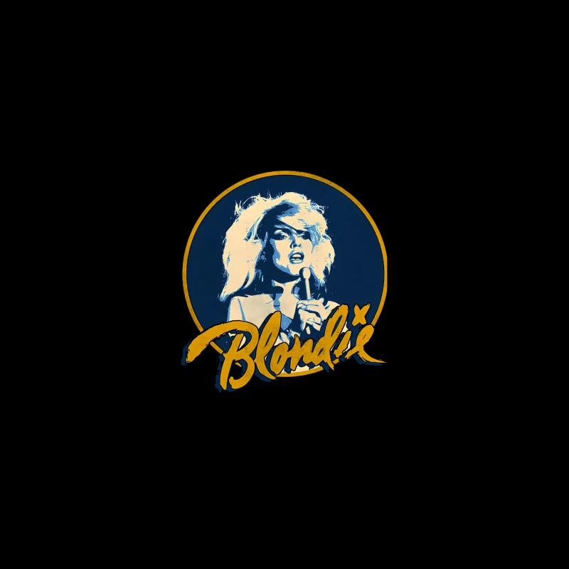 Vintage Blondie Band Logo with Blue and Gold Design Desk Mat