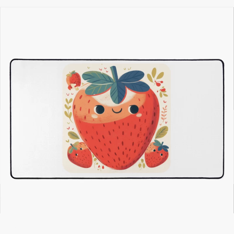 Adorable Kawaii Strawberry Family Illustration Desk Mat