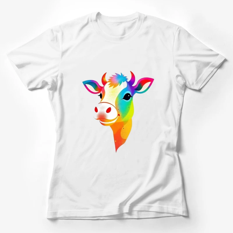 Colorful Cartoon Cow Illustration Female T-Shirt