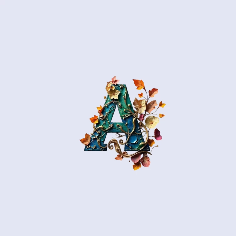 Ornate Teal Letter A with Autumn Floral Embellishments Desk Mat