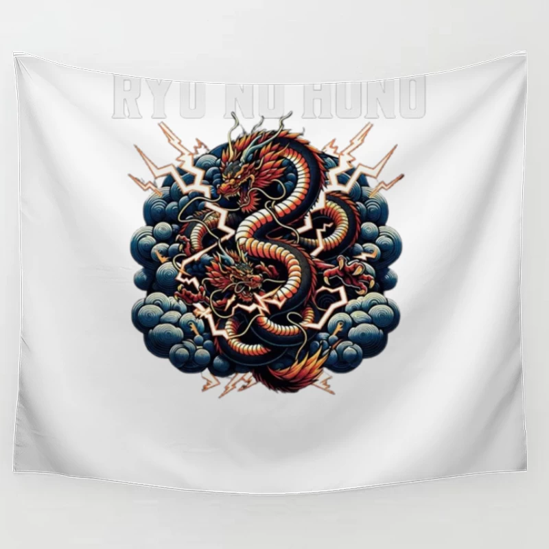 Traditional Japanese Thunder Dragon in Stormy Clouds Tapestry