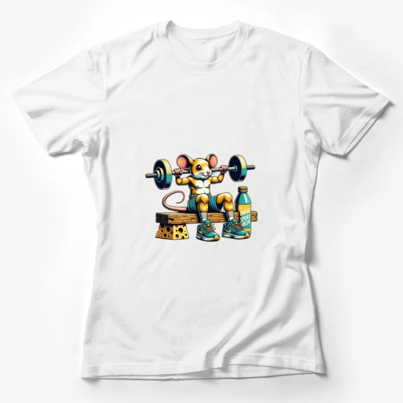 Buff Mouse's Weightlifting Workout with Cheese and Sports Drink Female T-Shirt