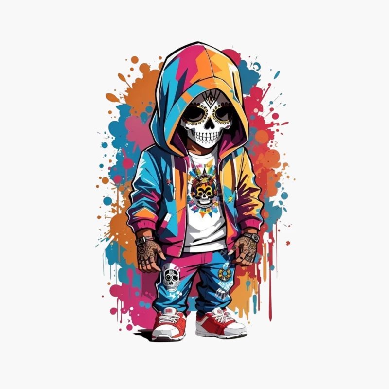 Colorful Skeleton Character in Streetwear Cotton Tote Bag