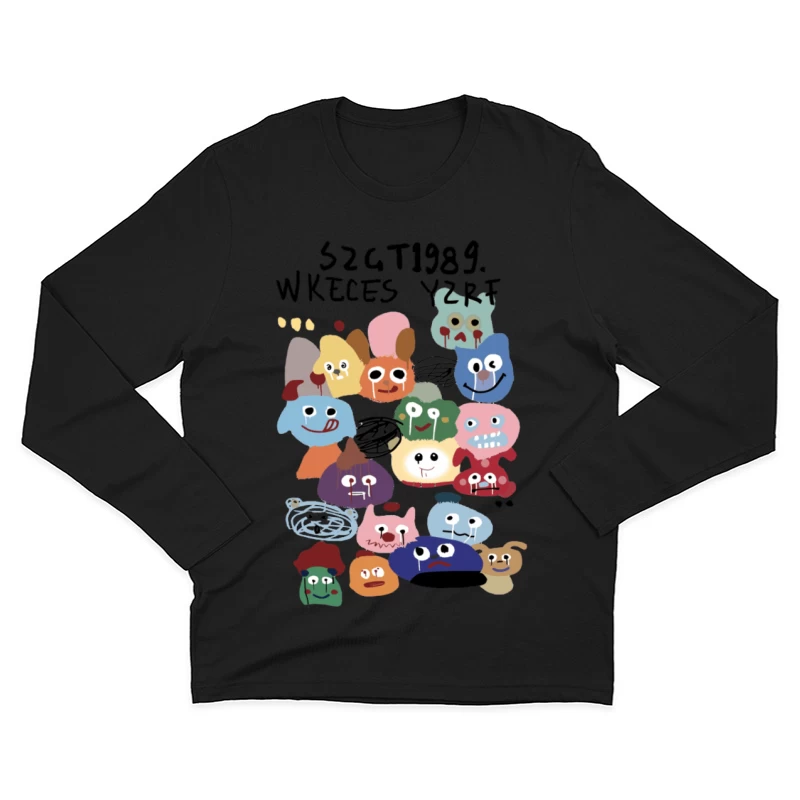Bunte Monster Gesichter Illustration Herren Langarm T-Shirt