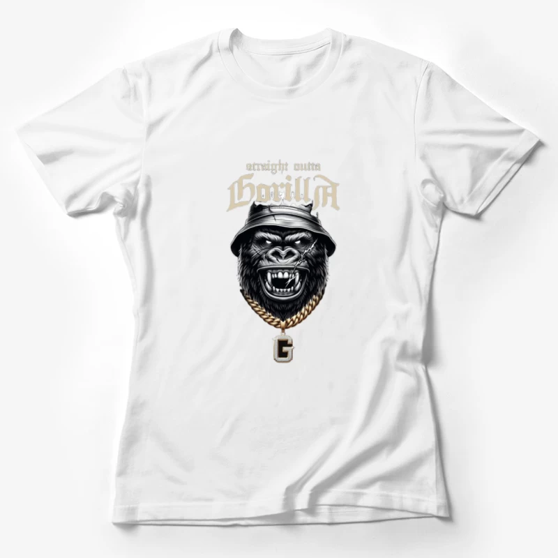 Aggressive Gorilla in Bucket Hat with Gold Chain Street Art Design Female T-Shirt