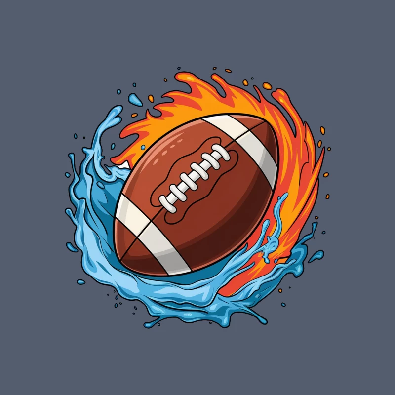 Dynamic American Football with Fire and Water Elements Throw Pillow