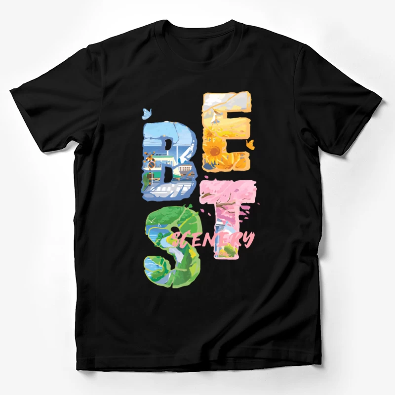 Bunte Landschaftsgrafik Herren T-Shirt
