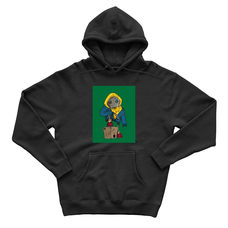 Cute Robot in Yellow Hoodie with Cardboard Box Male Pullover Hoodie