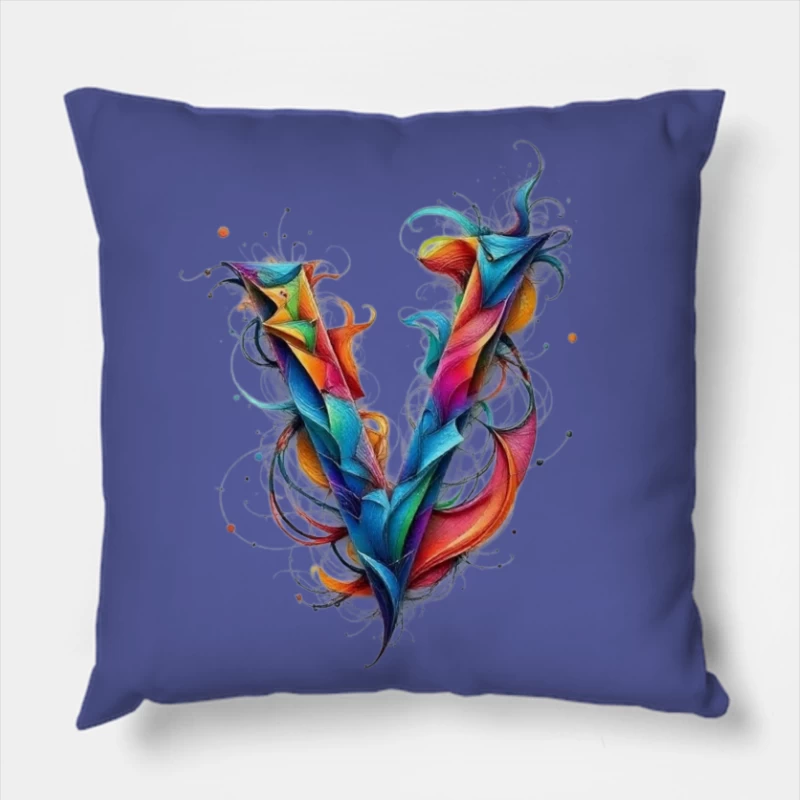 Vibrant Abstract Watercolor Letter V Design Throw Pillow