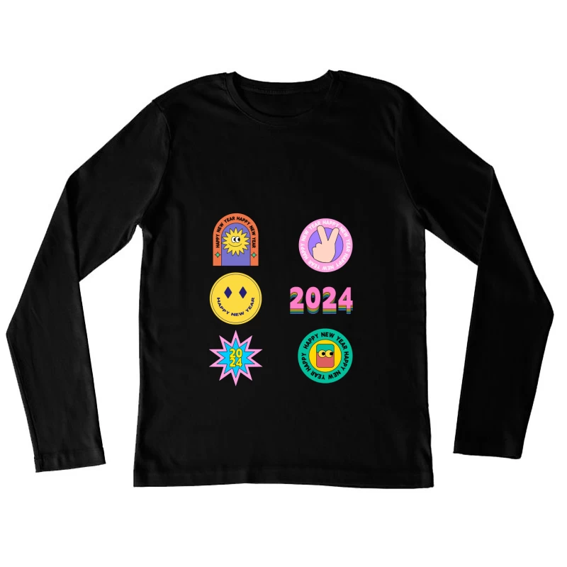 Fröhliches Neujahr 2024 Sticker Design Damen Langarm T-Shirt