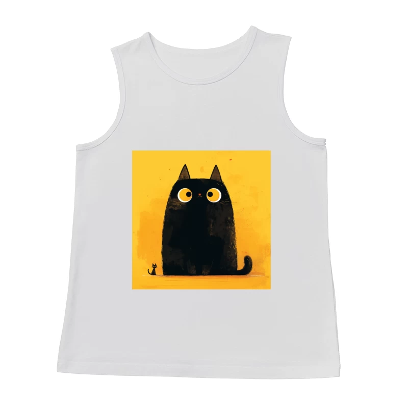 Adorable Black Cat with Big Yellow Eyes - Minimalist Illustration Male Tank Top