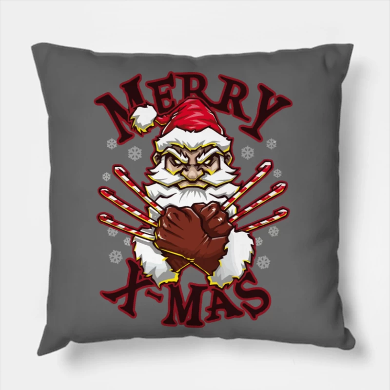 Muscle Santa: Merry X-Mas with Attitude Throw Pillow