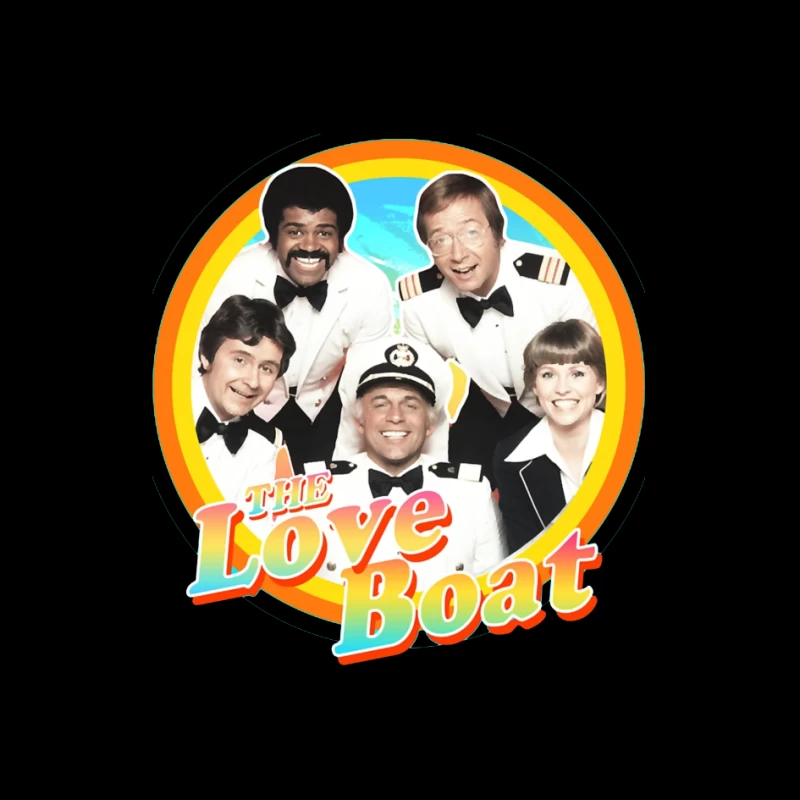 The Love Boat Classic TV Show Cast Promotional Image with Rainbow Circle Frame Pin