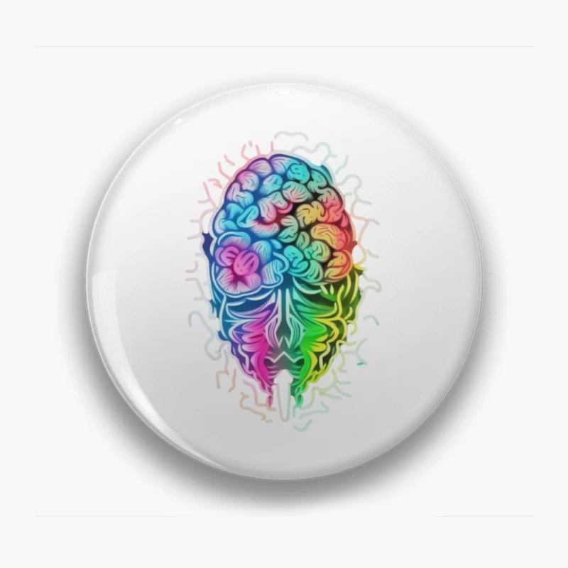 Rainbow Psychedelic Brain Illustration Pin