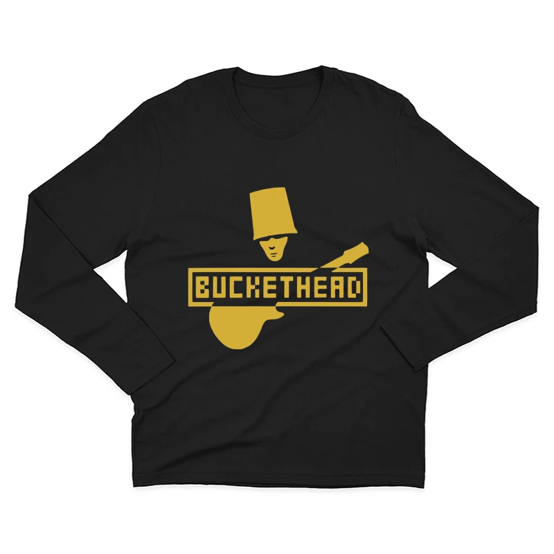 Gold Buckethead Guitar Player Logo Design Male Long Sleeve T-Shirt