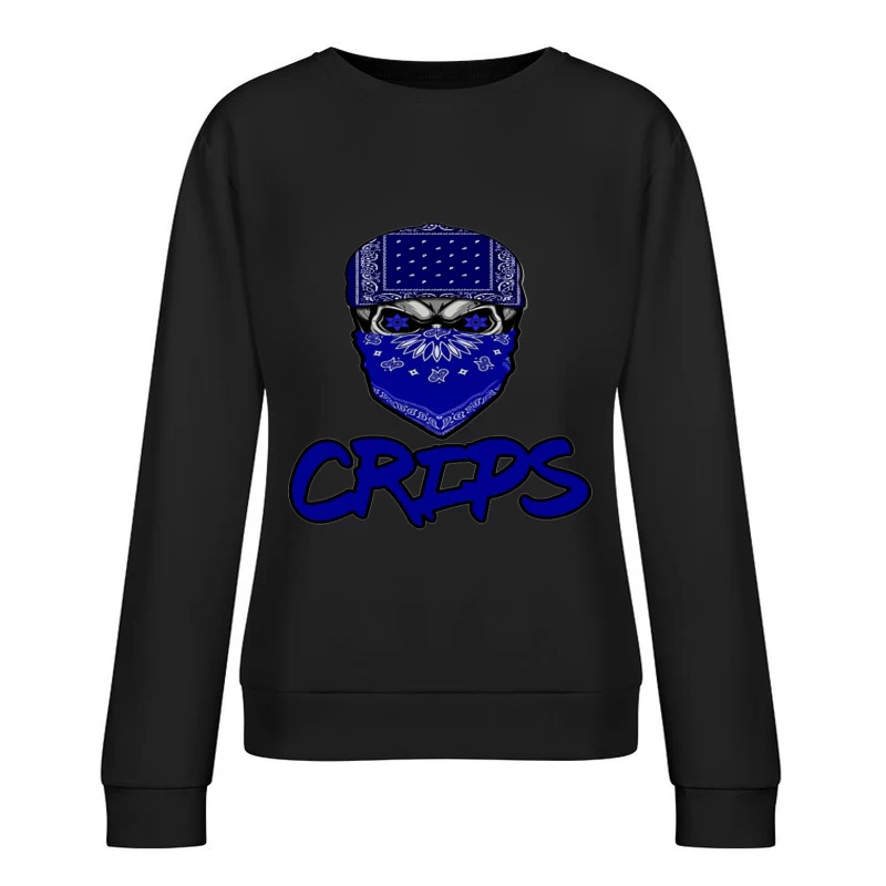 Blue Bandana Skull with Crips Gang Symbol Female Pullover Sweatshirt