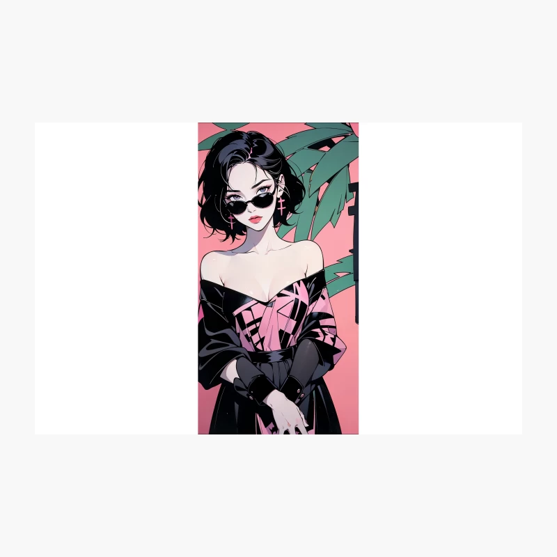 Stylish Anime Girl with Sunglasses: Fashion Illustration in Pink Travel Mug