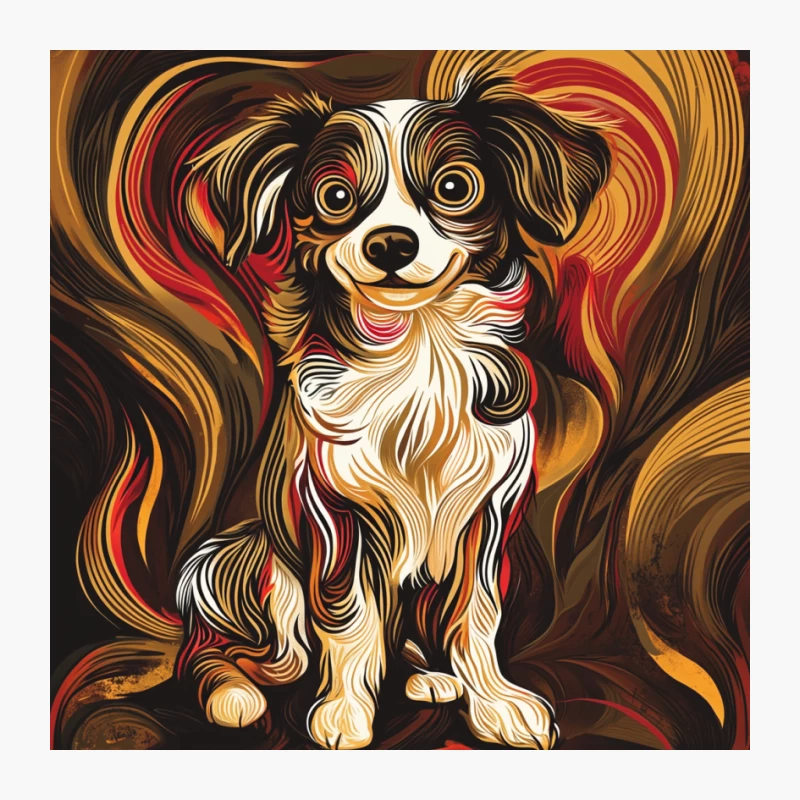 Stylized Papillon Dog Illustration with Colorful Swirls Pin
