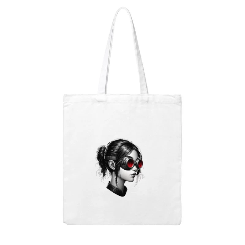 Monochrome Portrait with Red Steampunk Goggles Cotton Tote Bag