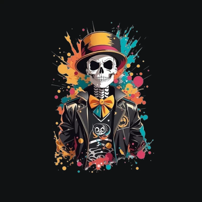 Colorful Skeleton in a Top Hat Throw Pillow