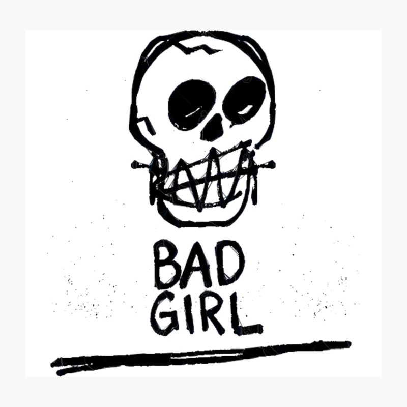 BAD GIRL - ORIGINAL DESIGN GRAPHIC SKULL GRAFFITI TEE Throw Pillow